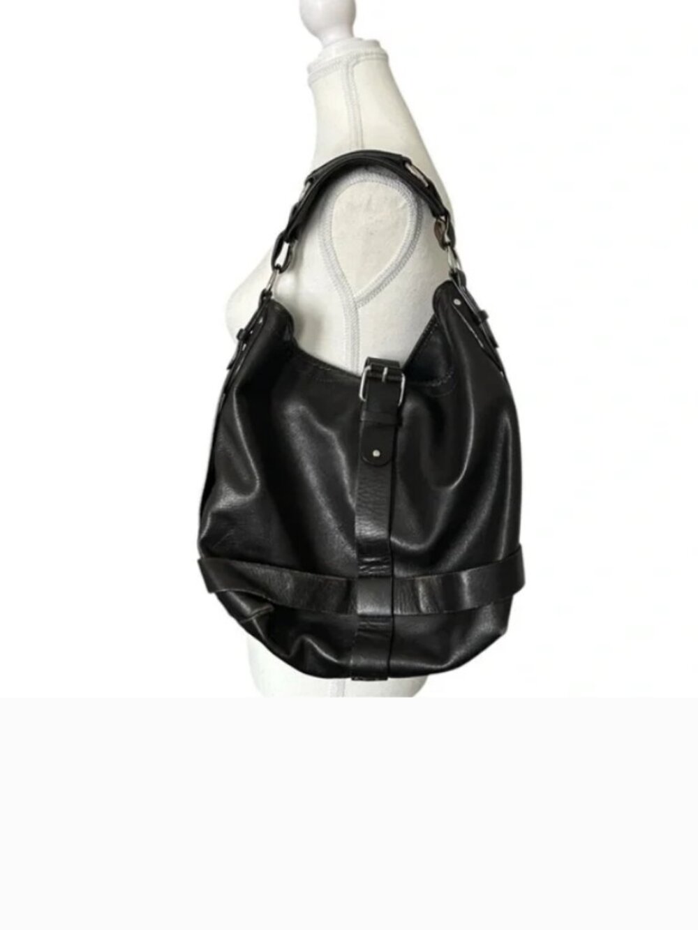 “Josef” Black Leather Hobo Style Shoulder Tote Bag